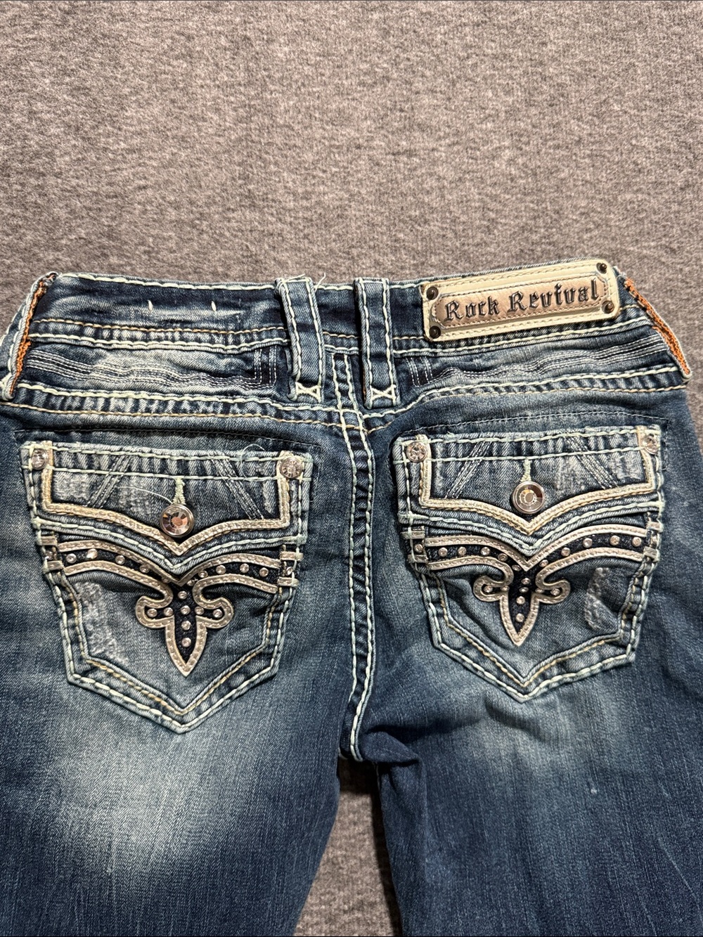 Rock Revival Priya Straight Blue Distressed Embellished Denim Jeans Women's 25 - Picture 2 of 8